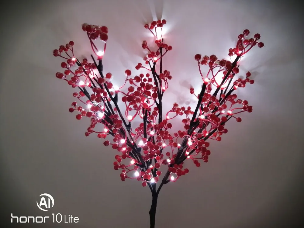 

48L LED Red Berry Branch Lamp Vase Floral Lights Home Garden Desktop Party Decor Holiday Birthday Gift Blossom Branch Light