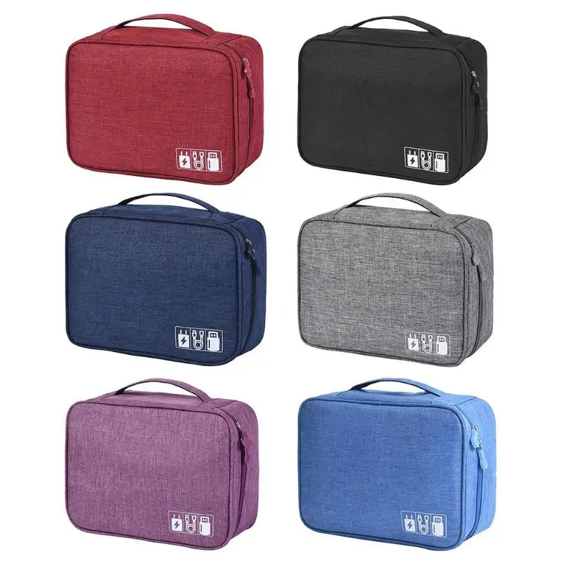 Travel Cable Bag Waterproof Travel Data Cable Storage Bags Daily Gadget Charger Zipper Packs  Red/Black/Navy Blue/Grey/Purple