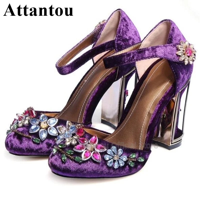 

Fashion Mary Janes Designer Cut-out Bird Cage Block Heeled Pumps Embellished Women Wedding Shoes Crystal Flower Decor Shoe