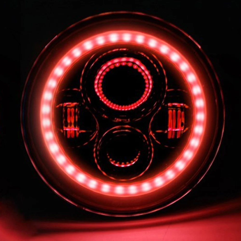 Red Colored 40W 7 Inch Round LED Headlight Red/White DRL Full Halo Headlamp For Motorcycle 4X4 Offroad