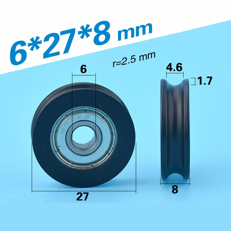 [U0627-8]Free shipping 10pcs PA66 Pulley Bearing roller wheel 6*27*8 Nylon V groove concave ball bearing