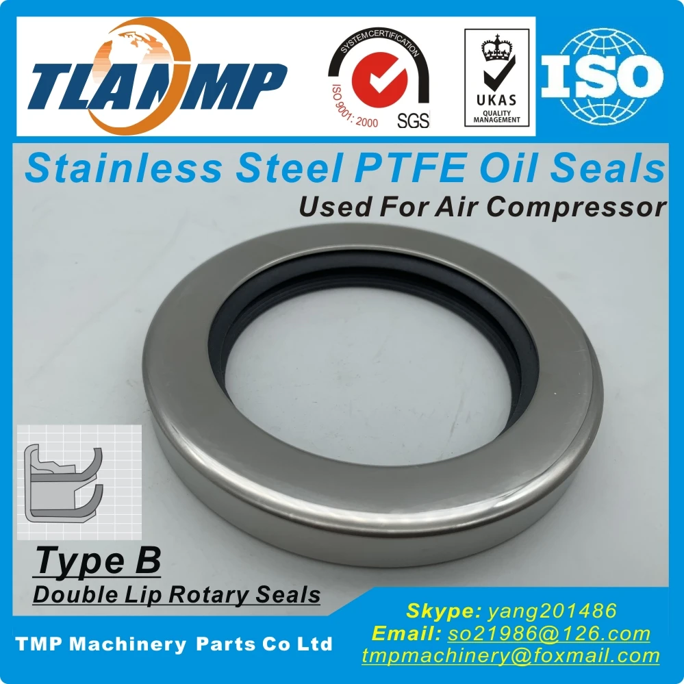 Inner size 75/80/85/90/95/100/105/120/125mm Dual Lip Rotary Seals ,Type B Stainless steel PTFE Oil Seals Used for Air Compressor