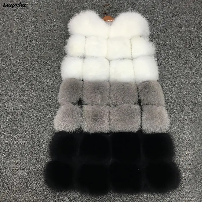 Faux Fur Coat Autumn/Winter New Luxury Faux Fur Ladies Vest Long Thick Contrast Color Sleevele Female Jacket casaco feminino