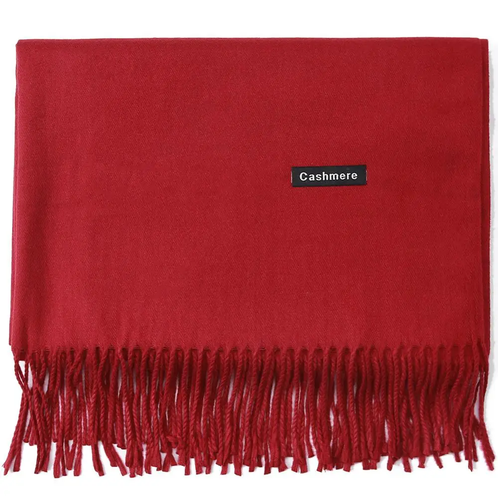 Cashmere Scarf Shawl Autumn Winter Large Soft Solid Basic Wrap Warm Thick Women Pashmina Wool Luxury Burgundy 260g