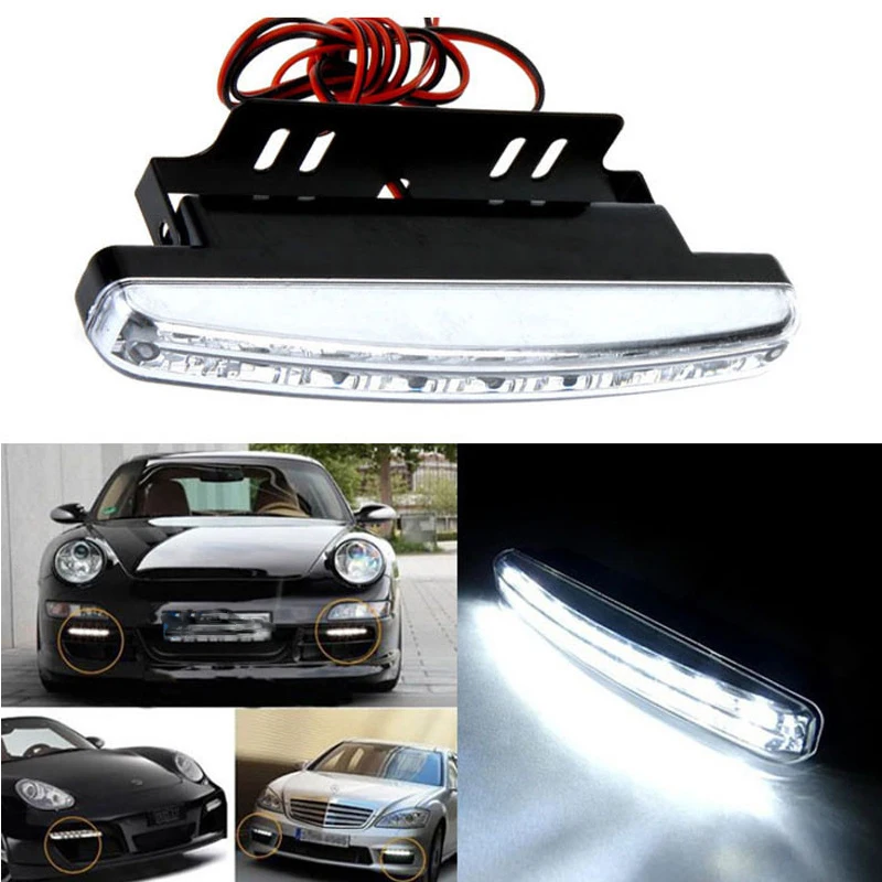 1pc Universal Car LED Light 12V 8LED Car Daytime Running Fog Lamp Car Driving Light Super Bright White Light Auxiliary Lamp