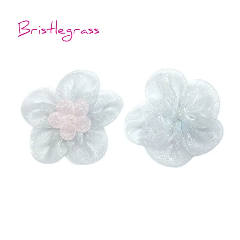 BRISTLEGRASS 10PCS Chiffon Organza Light Blue Flower Bow Applique Headband Hair Tie Corsage Wedding Dress DIY Sewing Craft Decor