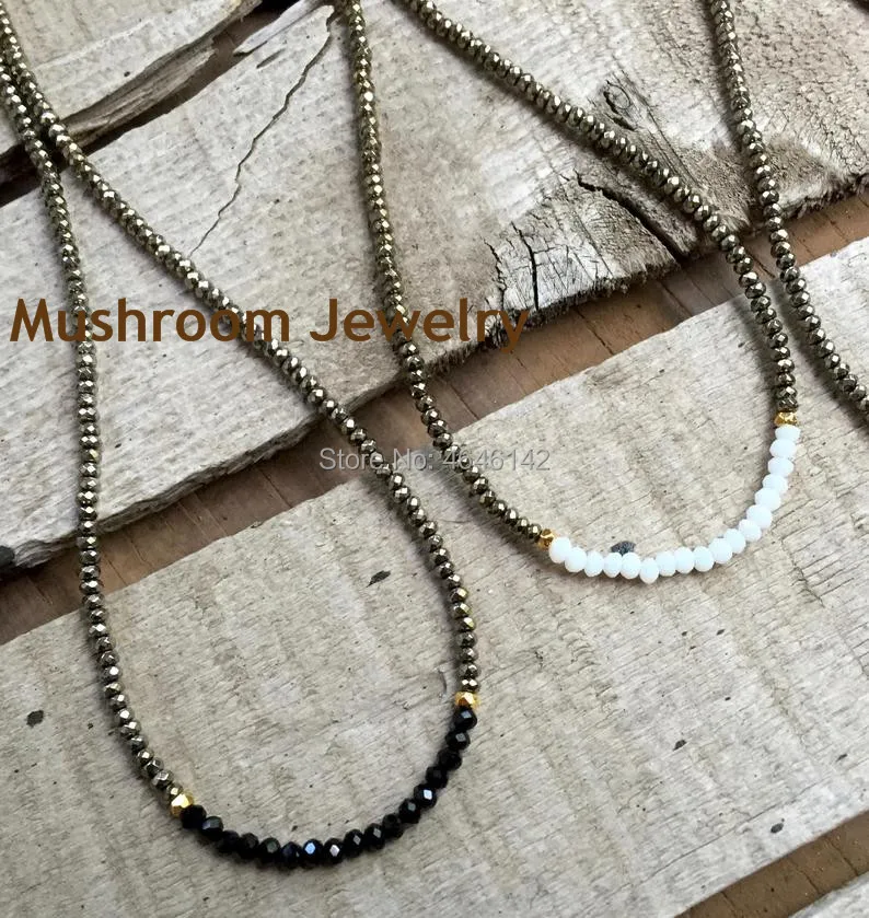 Black White Clear Gunmetal Crystal Choker with Pyrite Beaded Tiny Beads Choker NECKLACENecklace