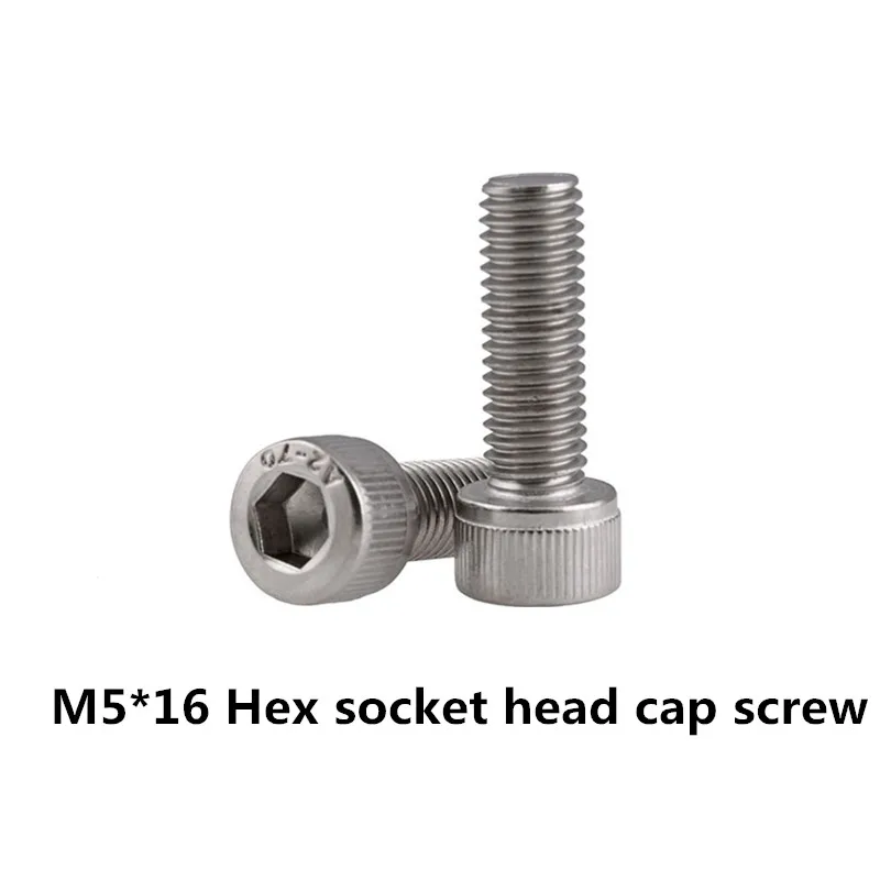 Sale Parafuso 100pcs M5*16 Hex Socket Head Cap Screw Din912 304 Stainless Steel Hexagon Allen Cylinder Bolt, Cup Screws
