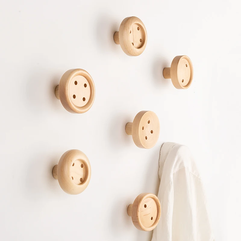 Solid Wood Button A Hook Originality Woodiness Wall Peg Hallway Hanging Wall Coat Hook Metope Ornament