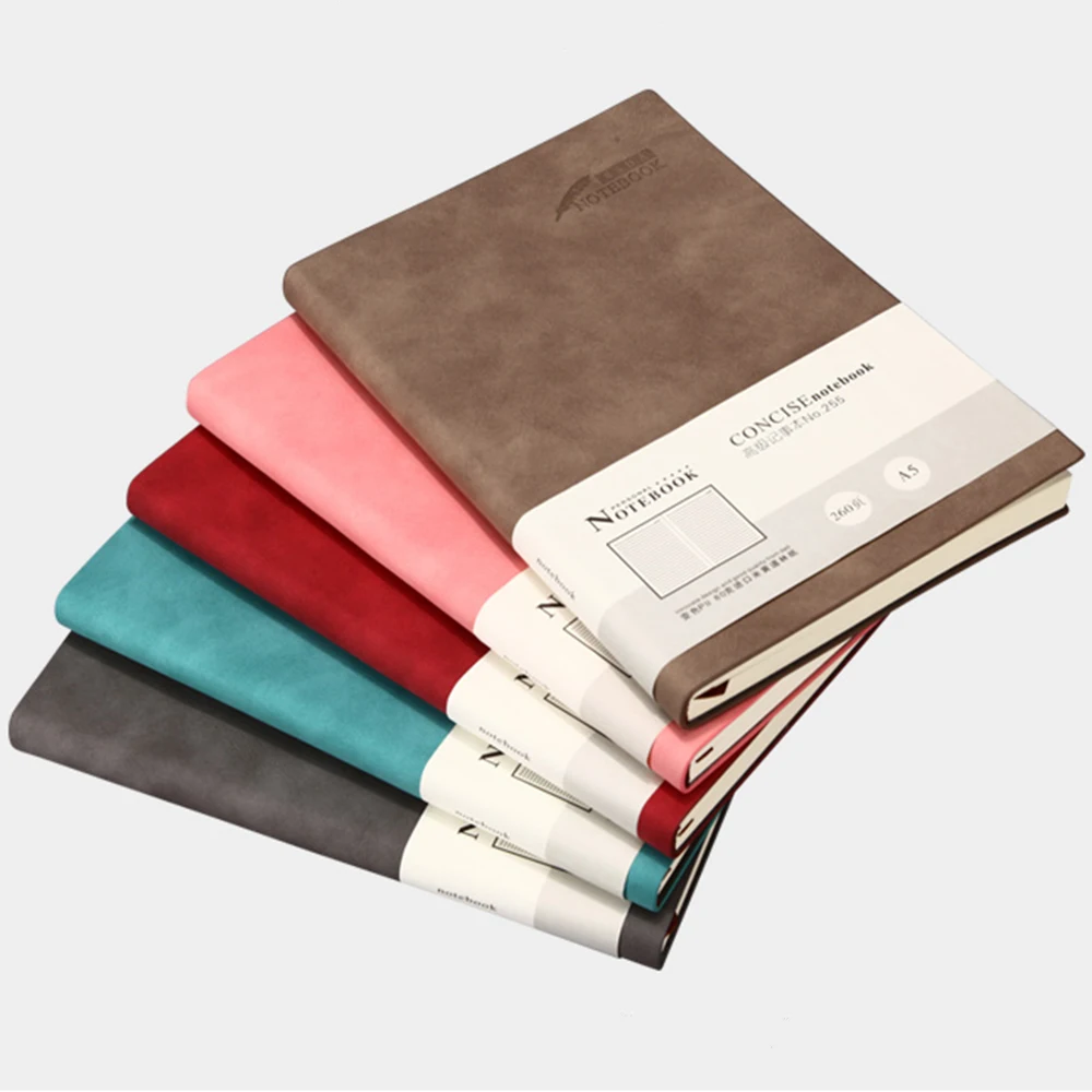 Thick Classic Notebook A5 Wide Ruled Soft Leather cover Writing Notebook 200 or 260 pages for Business  School ,Office,Home