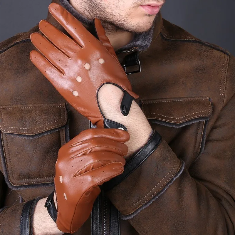 Guantes de cuero genuino negro marrón invierno otoño moda hombres mujeres transpirable conducción guantes deportivos mitones para hombre Mujer