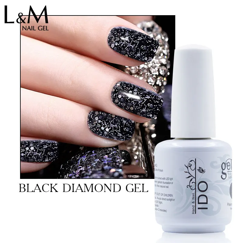 6 Pcs Dark Glitter Nail Art Varnish  15 ml 9 Color Supper Shining Glitter Black Diamond  Manicure Gel