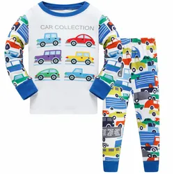 Pijamas de marca superior para niños, ropa de dormir de algodón para bebés, conjuntos de ropa con estampado de coches, Top + Pantalones, trajes de moda