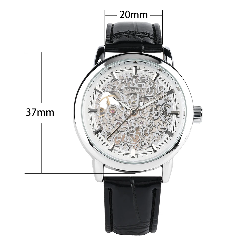 Men\'s Mechanical Watch Hand-Winding Business Skeleton Watch Leather Strap White Dial