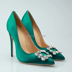 Green Color Women Wedding Dress Shoes Mature Style High Heels Shoes Stilettos Sexy Pointed Toe High Heels Party Pumps Shoes