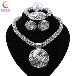 New Exquisite Dubai Jewelry Set Luxury Silver Plated Big Nigerian Wedding African Beads Jewelry Set Costume New Design