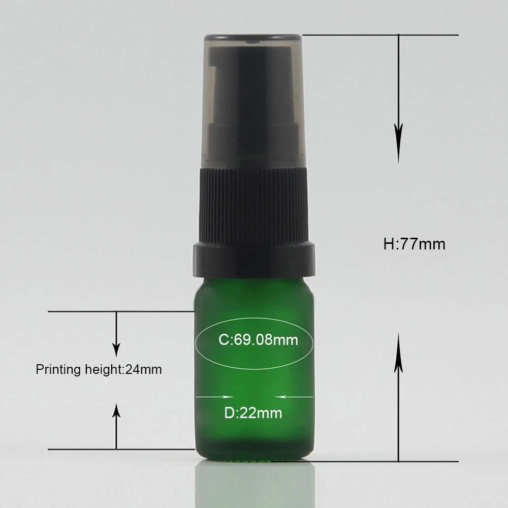 

Mini glass packaging with plastic pump bottle 5ml green glass bottle for lotion packaging