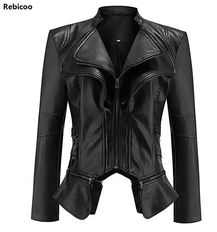 Gothic faux leather PU Jacket Women Winter Autumn Fashion Motorcycle Jacket Black faux leather coats Outerwear Coat HOT