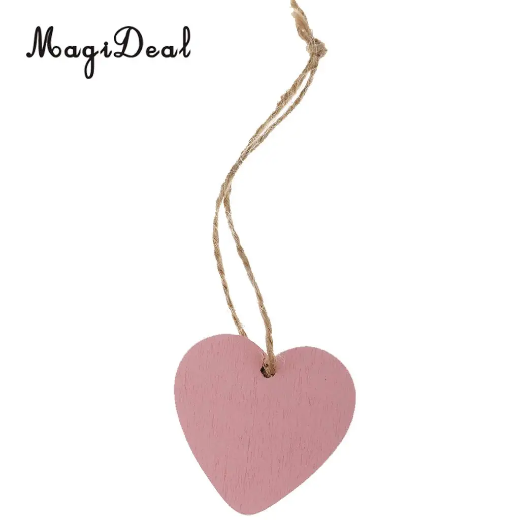 MagiDeal 10 Pieces Painted Wood Heart Tags Hanging Craft DIY Scrapbook Crafts Accessories Wedding Decoration Party Decor Pink