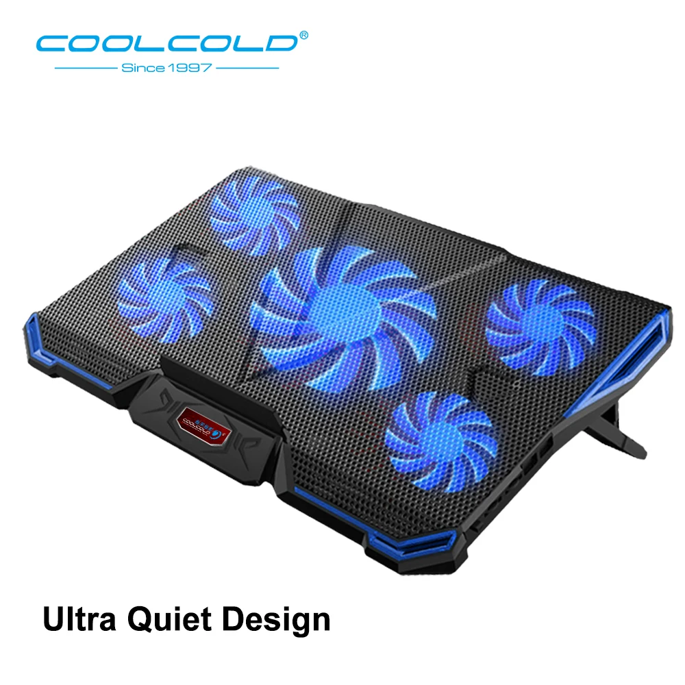 COOLCOLD Laptop Cooling Pad 2 USB 5 Fan Gaming Led Light Notebook Cooler For 12-17inch Laptop Macbook