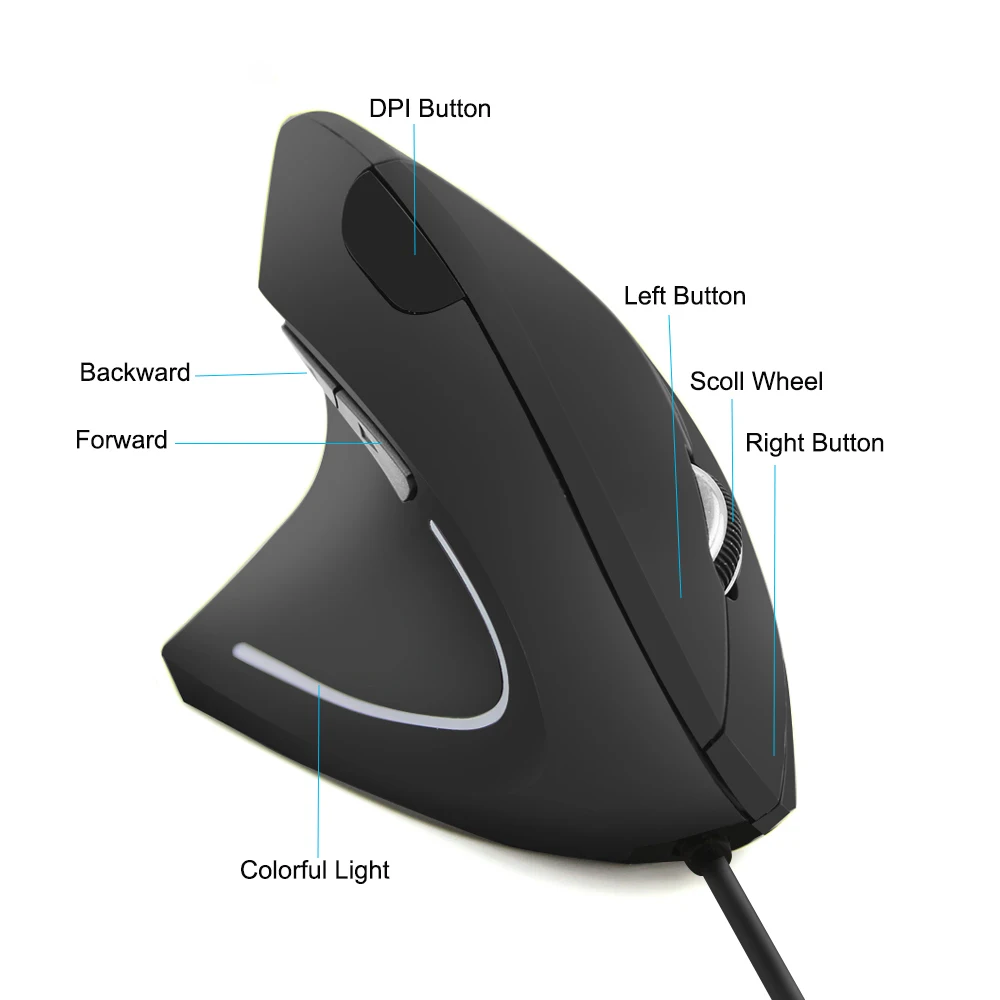 Left-handed Mouse Ergonomic Wired Vertical Office Computer Mice  Optical 1600DPI 6 Buttons USB Game Mause for PC Laptop