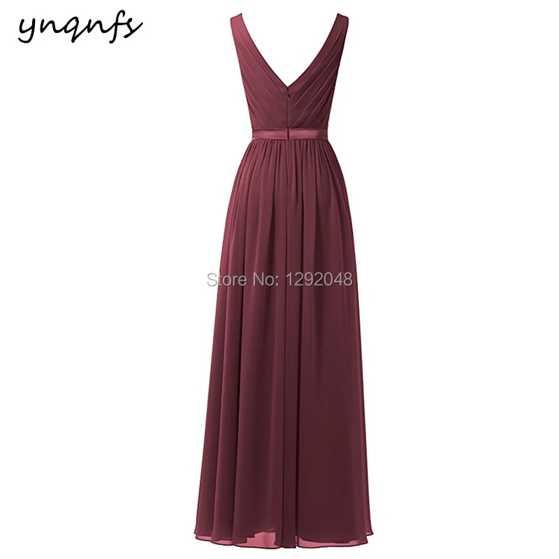 Ynqnfs M38 Đơn Giản Cổ V Một Dòng Voan Đầm Vestido Longo Cho Tiệc Cưới Khách Blue/Navy, Màu Tím burgundy/Xanh Xếp Ly Eo Thời Trang