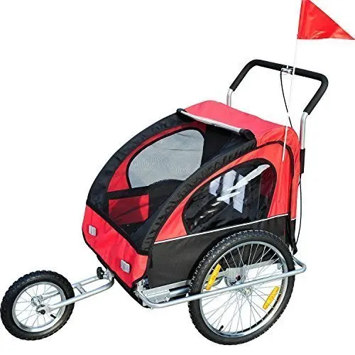 HOMCOM Remolque para Ninos 2 PLAZAS con Amortiguadores Carro para Bicicleta CON BARRA INCLUIDA y Kit de Footing