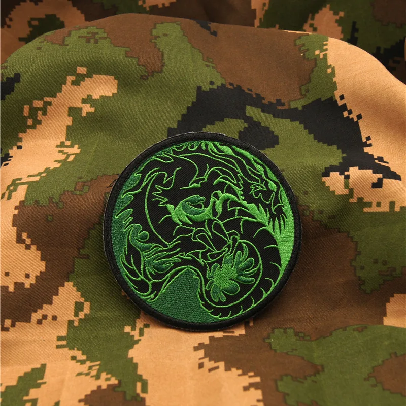 PGY Exquisite  High Quality Chinese Qing Dragon Embroidery Patch Clothes Punk Style Applique for DIY Clothing Accessory Patch