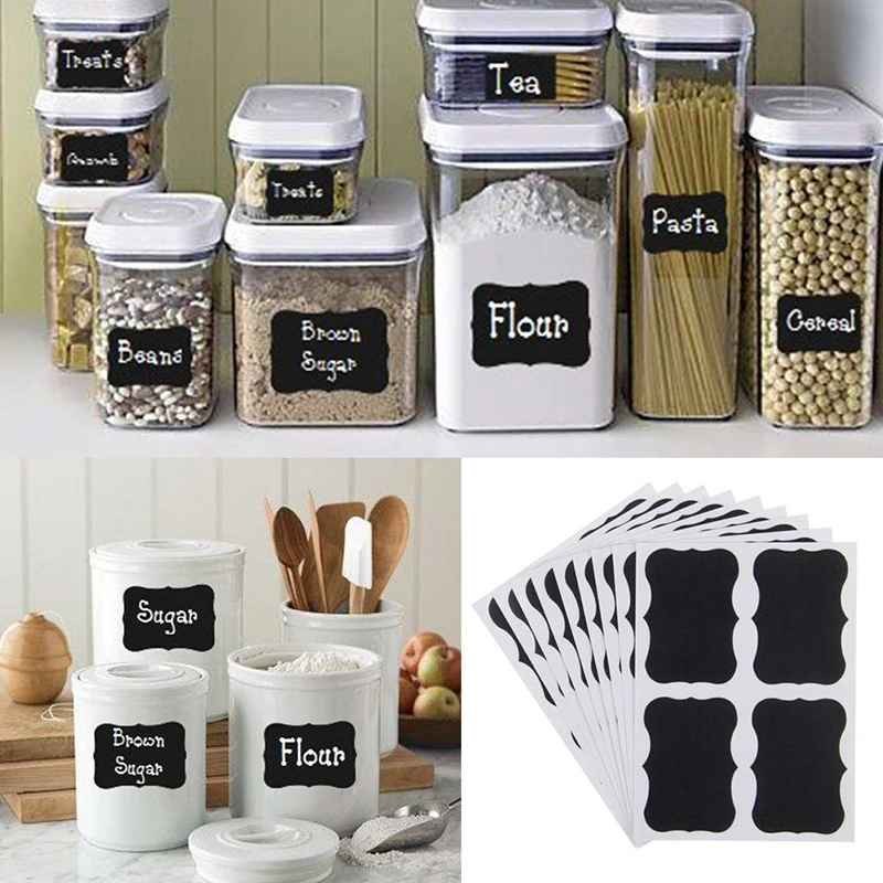 36pcs PVC Creative Chalkboard Blackboard Craft Stickers Jar Label Tags Kitchen Decor