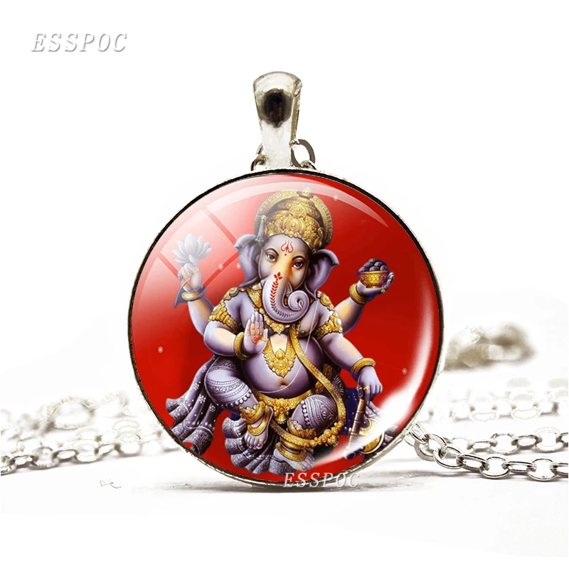 Krishna and Radha Amulet Necklace Glass Cabochon Jewelry Chain Lakshmi Pendant Hinduism Lord Shiva Necklace Women Gifts