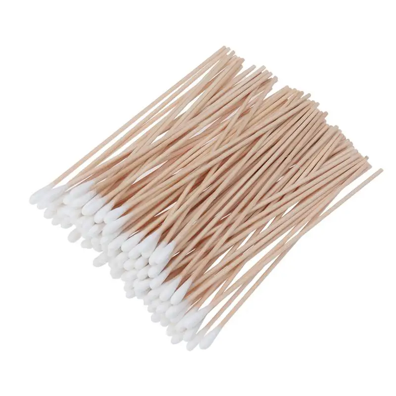 100Pcs Long Wood Handle Cotton Swab Medical Swabs Ear Cleaning Wound Care Cotton Buds Sanitary Round Cotton Tip Swab