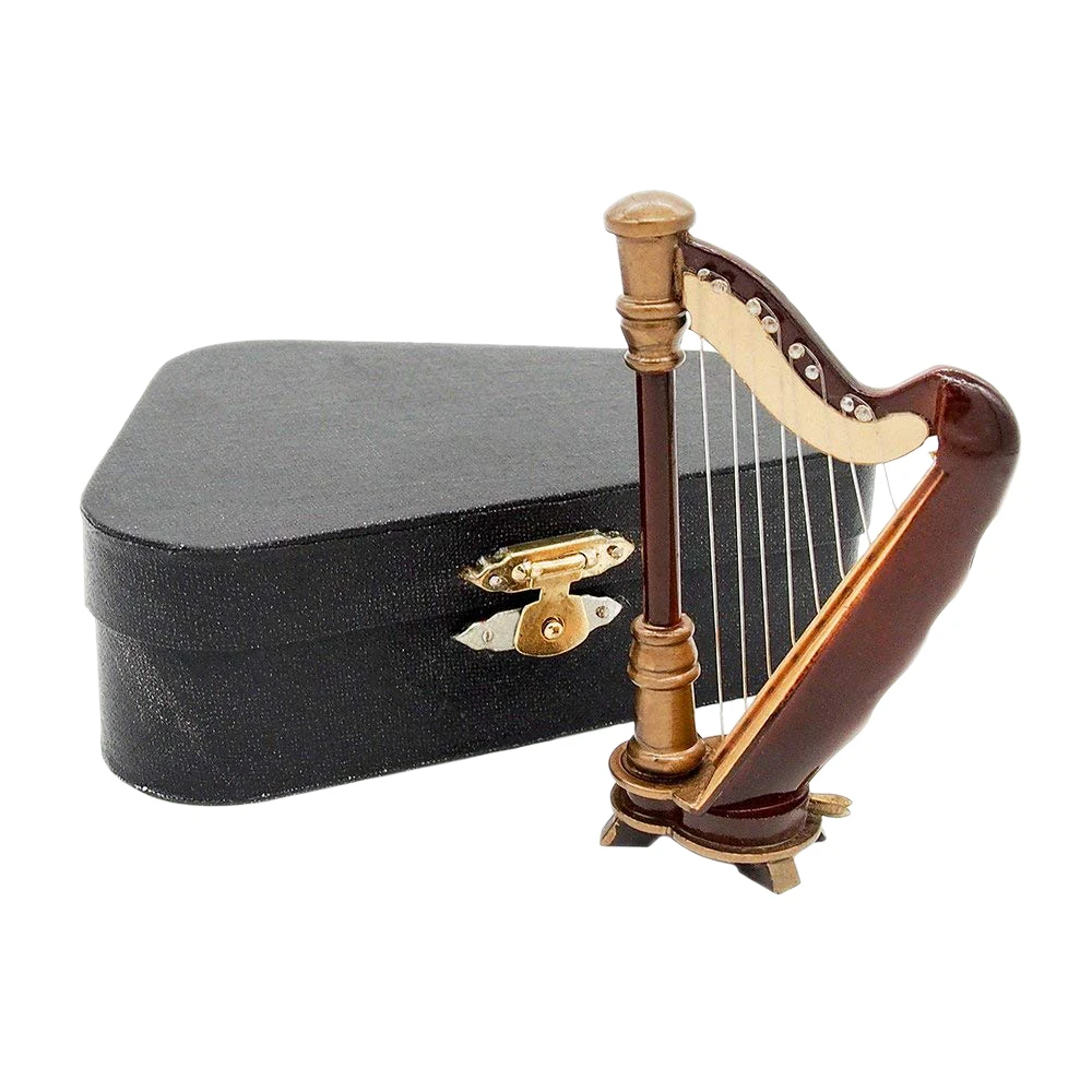 

Odoria 1:12 Miniature Wooden Harp with Black Case Unplayable Musical Instrument Model Set Dollhouse Accessories Doll House Decor