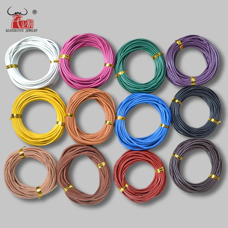 Corda in vera pelle naturale da 10 metri corda rotonda da 1.5mm per collana fai da te bracciale cavo per gioielli nero, bianco, marrone, rosso