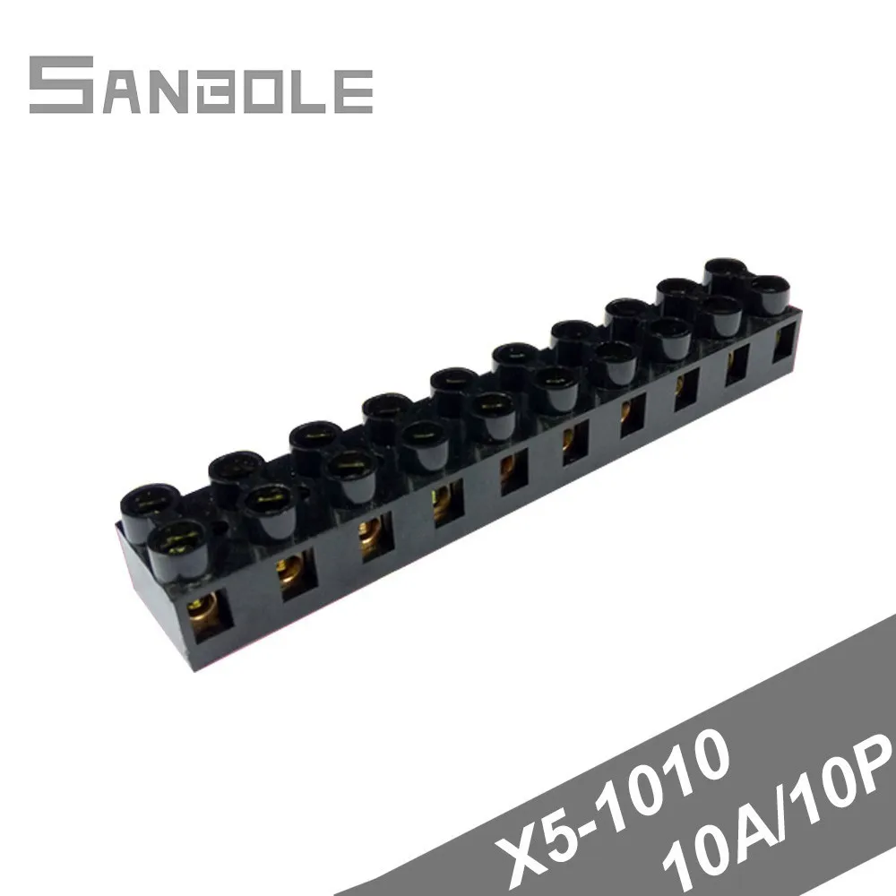 

X5-1010 10A/10P Terminal blocks 10 positions Fixed Type Barrier Base Connection Plate with 20 screws Black (10PCS)