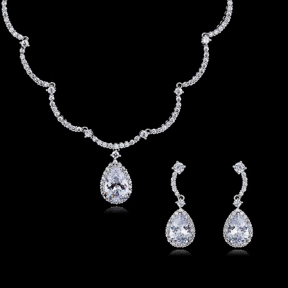 

Fashion New Full AAA Cubic Zirconia Bride Wedding Necklace Earring Set Top Quality for Women Prom Party Jewelry Sets CN10026