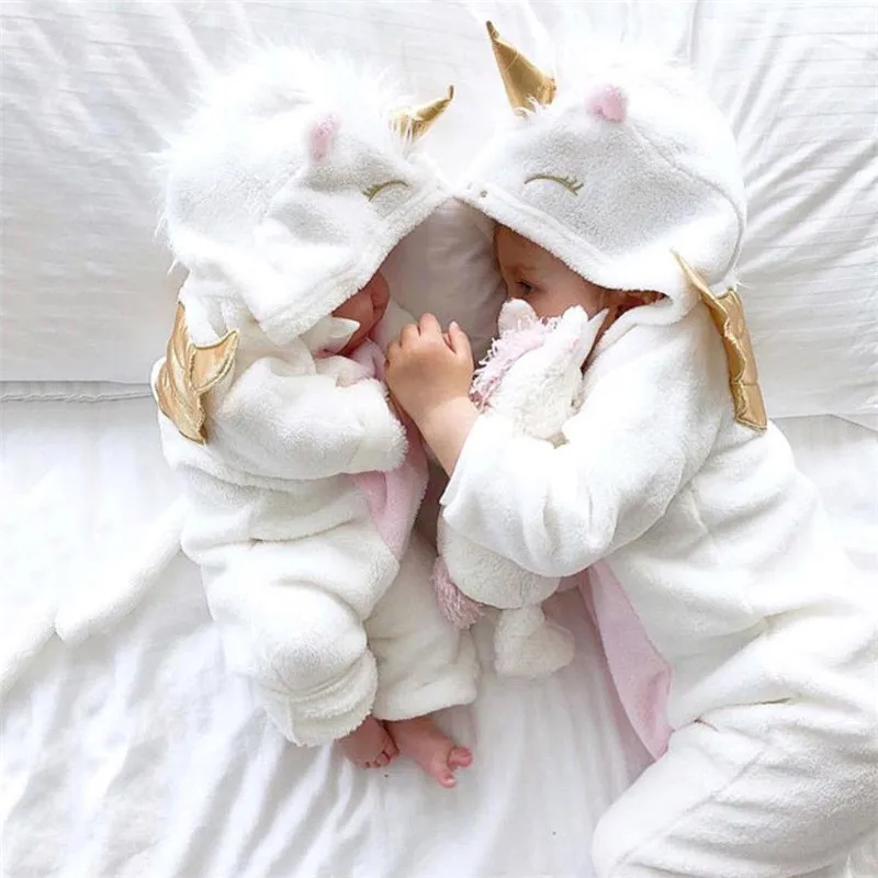 0-24M Newborn Kid Baby Boy Girl Clothes Cute Unicorn Flannel Hooded Romper Elegant Cotton Princess Jumpsuit lovely party Outfit