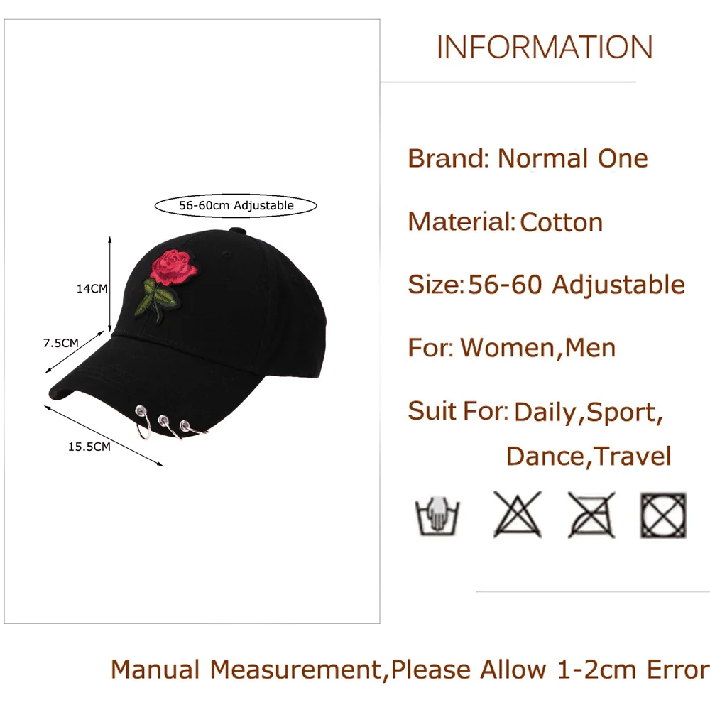 Women Men Hip Hop Kpop Snapback Baseball Cap Rose Flower With Rings Sport Dancing Travel Dad Hat Caps Streetwear Adjustable