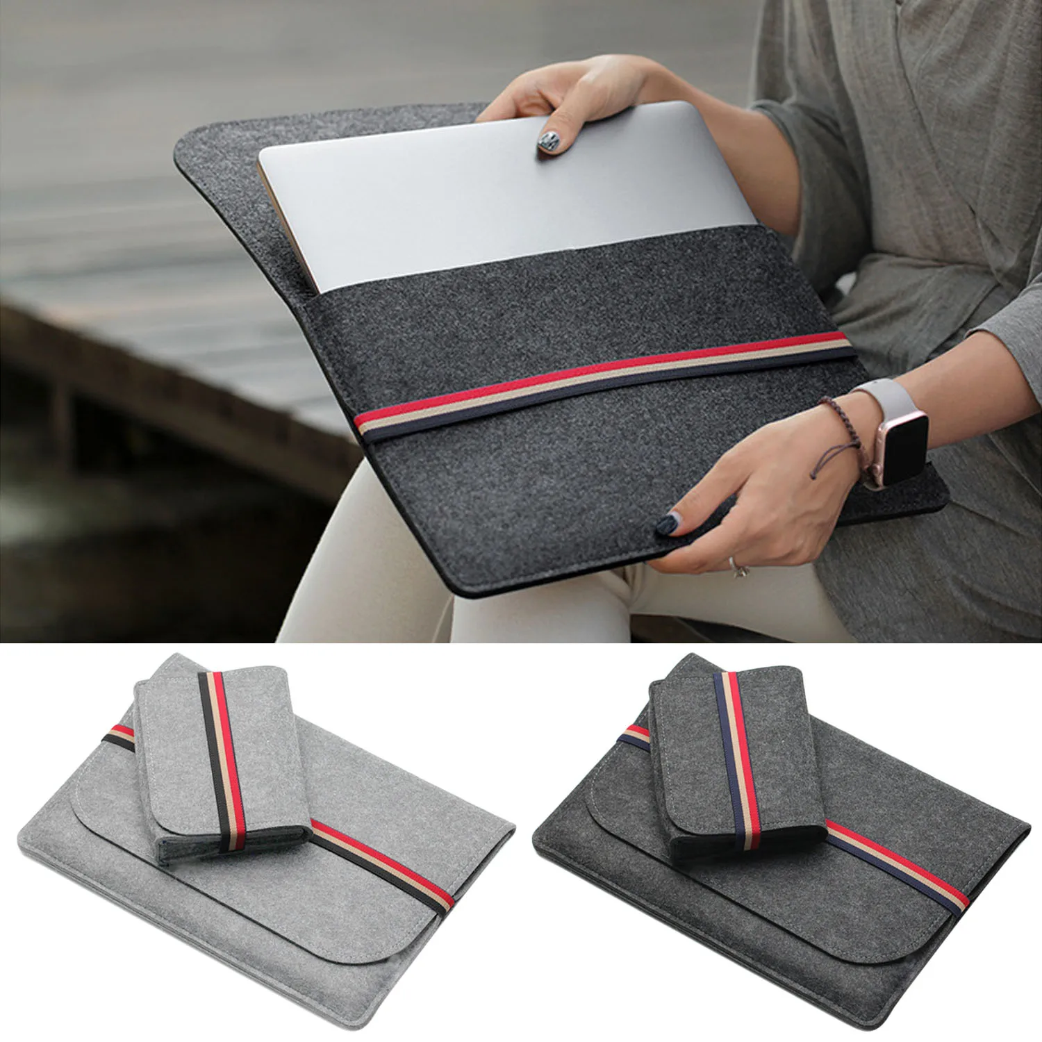 Besegad Felt Sleeve Laptop Bag Cover w/ Charger Pouch Case for HP Dell Apple MacBook Air Pro Lenovo Dell 11 13 15 Inch Laptop