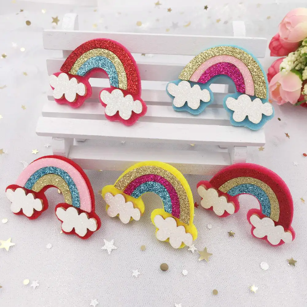 New 8pcs 37*54mm Felt Fabric Glitter Paillette Rainbow Patches Appliques Wedding DIY A34