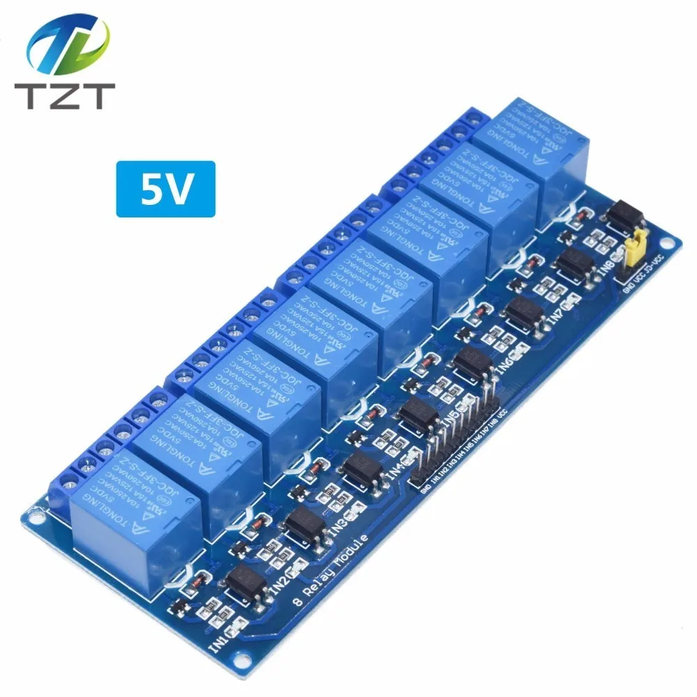 Módulo de relé con optoacoplador TZT 5v 1 2 4 6 8 canales Salida de relé de 1 /2 /4/6/8 vías, módulo de relé de 12V y 24V para arduino azul