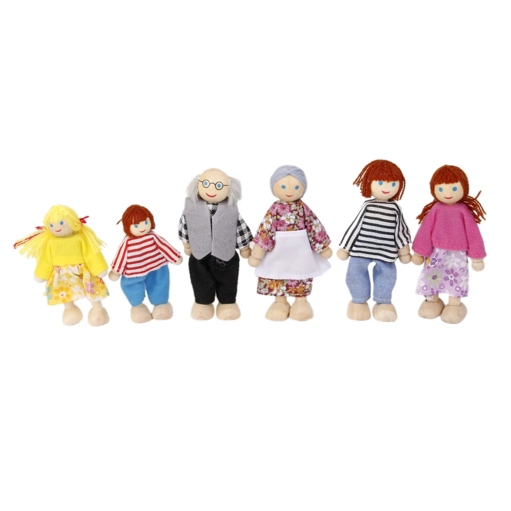 6pcs Wooden Family Members People Characters Kids Children Dolls House Role Play Toys  Family Doll Kids Birthday Gift