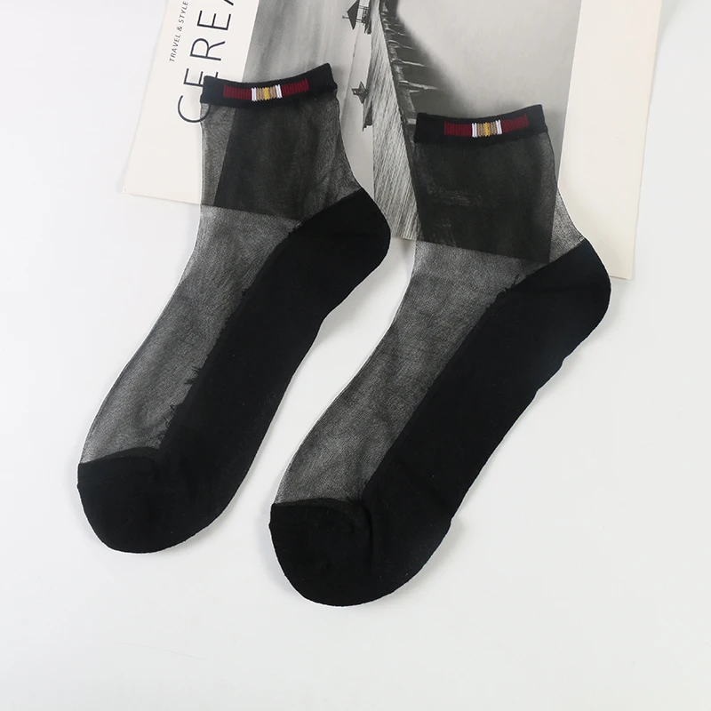 DONG AI Crystal Silk Cotton Transparent Thin Socks Fashion Summer Cool Men Street wear Anti-deodorized Meias Masculino