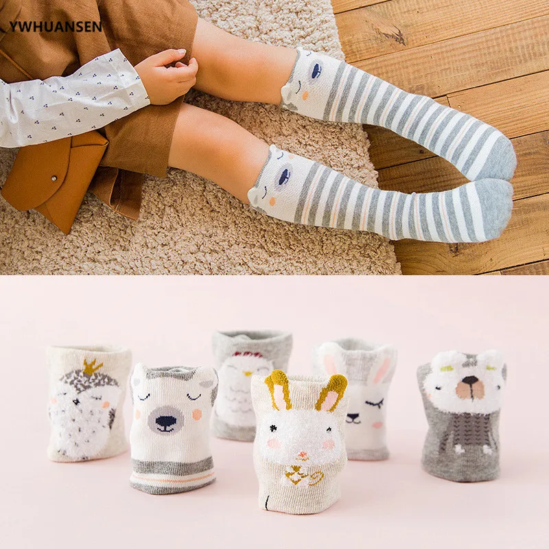 Jambières longues en coton pour bébé fille et garçon, lot de 3 paires, chaussettes hautes, dessin animé, collection printemps automne hiver