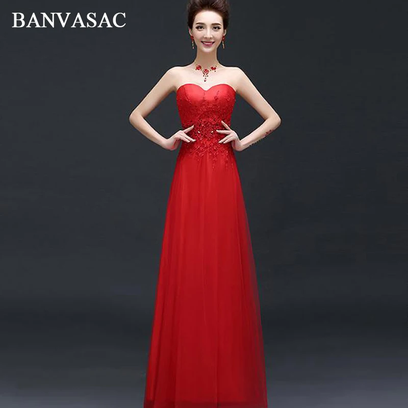 

BANVASAC Beading Strapless Lace Appliques A Line Long Evening Dresses Party Off The Shoulder Backless Prom Gowns