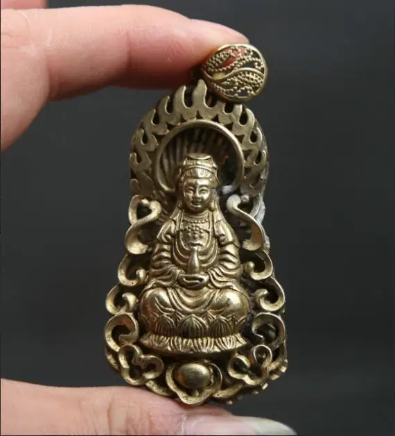 Small Curio Chinese Bronze Buddhism Kwan-yin Guan Yin Goddess Pendant