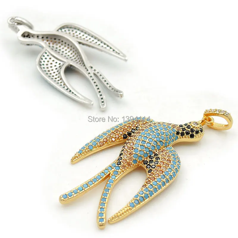 

46*22*5mm Micro Pave Kallaite&Black&Yellow CZ Swallow Charm Fit For Women As Necklace Accessory