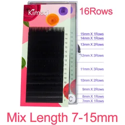 Kimcci 16Rows 7-15mm Mix Faux Eyelash Extension Individual Silk Mink Eyelashes Professional Natural 3D Volume Cilia Long Black