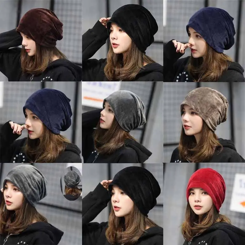 Men Women Ladies Velvet Winter Warm Slouch Beanie Ski Hip Hop Hat Cap Spring Oversized Black Skullcap Beanie Hat Hot 2021