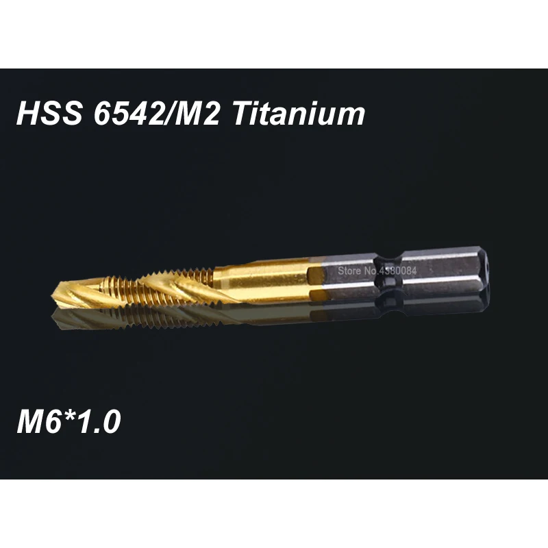 

1Pc 6MM HSS Spiral Pointed Complex Taps Titanium M2 Stainless Steel Tapping Chamfering Tool 1/4" Hex Shank Metric M6*1.0