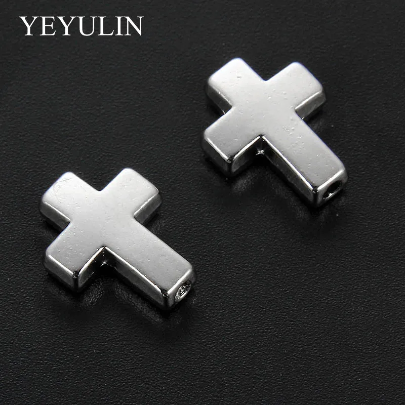 10Pcs Smooth Silver Color Zinc Alloy Religion Cross Beads For Women Men DIY Bracelet Necklace Jewelry Findings 13*1mm